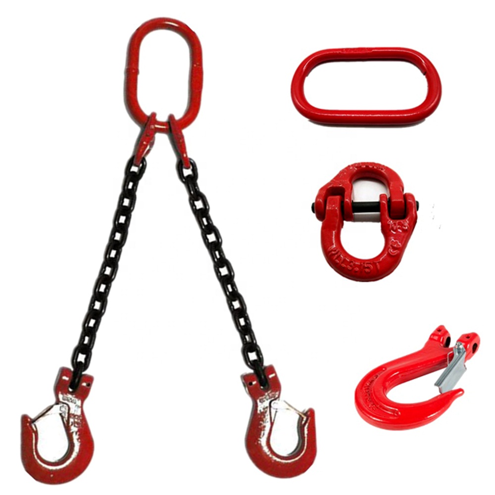Grade 80 DOF Chain Sling Double Leg w Oblong Master Link on Top and Foundry Hooks on Bottom (1)