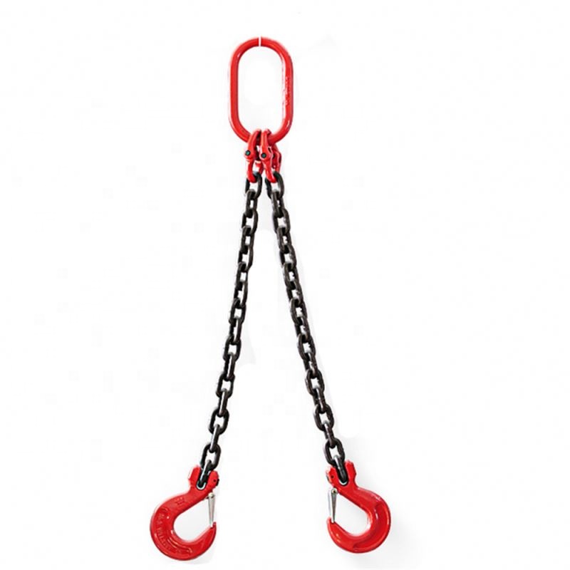 Grade 80 DOF Chain Sling Double Leg w Oblong Master Link on Top and Foundry Hooks on Bottom (4)