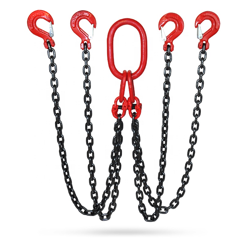 Grade 80 DOG Chain Sling Double Leg w Oblong Master Link on Top and Grab Hooks on Bottom (1)