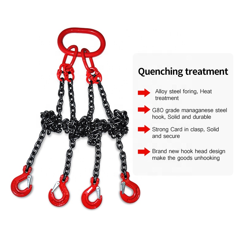 Grade 80 DOS Chain Sling Double Leg w Oblong Master Link on Top and Sling Hooks w Latch on Bottom (2)