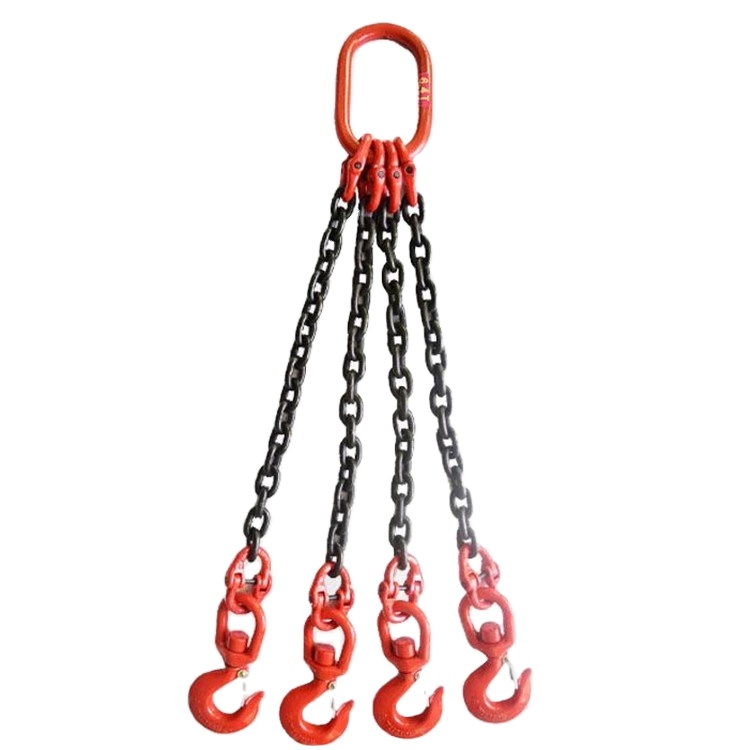 Grade 80 QOF Chain Sling Quad Leg w Quad Oblong Master Link on Top and Foundry Hooks on Bottom (2)