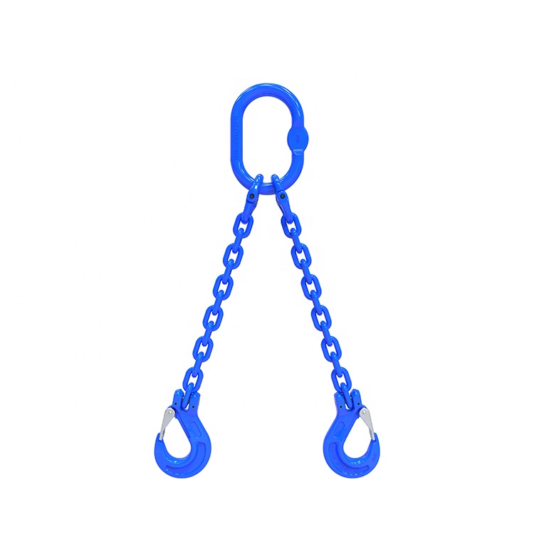 Grade 80 SSLSL Chain Sling Single Leg w Self Locking (Safety) Hooks Both Ends (2)