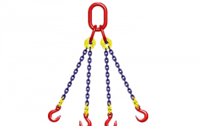 Grade 80 TOS Chain Sling Triple Leg w Quad Oblong Master Link on Top and Sling Hooks w Latch on Bottom (1)