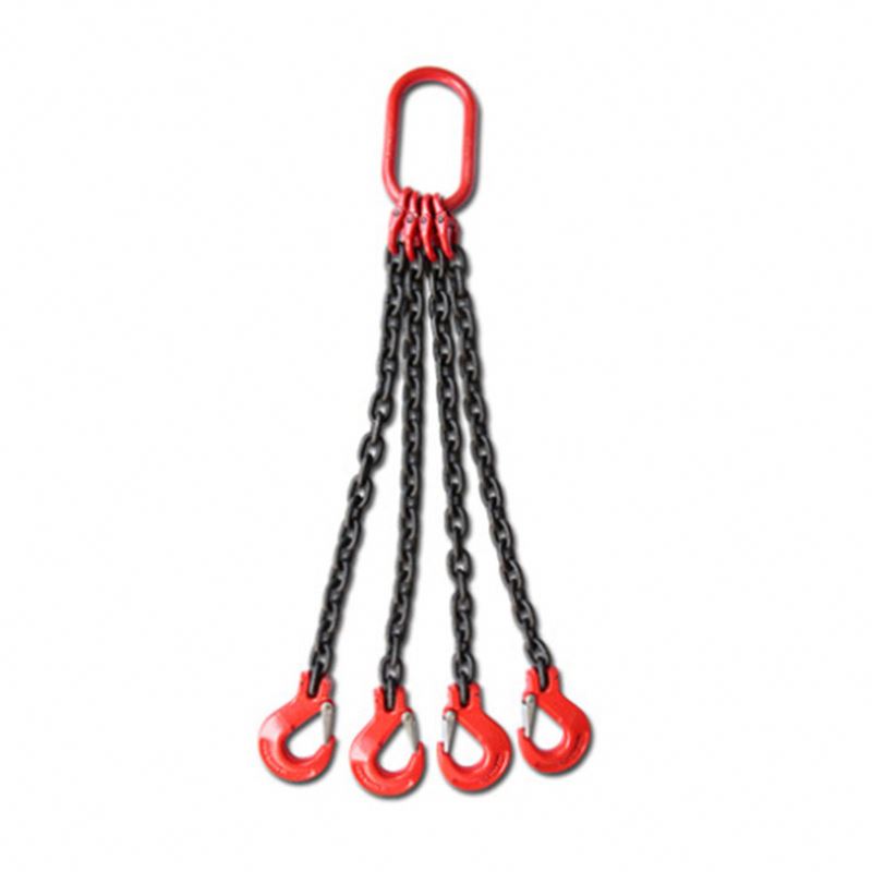 Grade 80 TOSL Chain Sling Triple Leg w Quad Oblong Master Link on Top and Self Locking Hooks on Bottom (1)